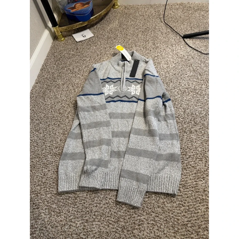 Commerce Boys Nordic Snowflake Quarter Zip Sweater Grey Blue Size 12 NWT